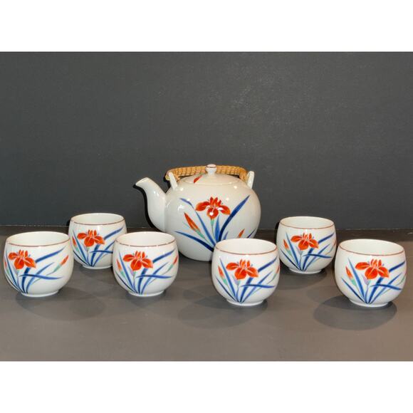 Vintage Japanese Arita-yaki Porcelain Tea Set-Kettle & 6 Handless Tea Cups - Picture 5 of 8